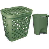 Kit Cesto Telado de Roupa 30 Litros e Lixeira c/ Pedal 7,5 Litros Premium Gourmet - Usual Utilidades Cor:Verde Menta