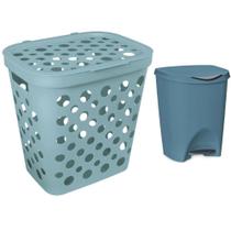 Kit Cesto Telado de Roupa 30L e Lixeira com Pedal 7,5L para Lavanderia Azul Acinzentad OEM Kit Cesto Telado de Roupa 30L e Lixeira com Pedal 7,5L para Lavanderia Azul Acinzentad OEM