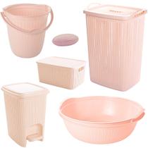 Kit cesto trama 6 peças plasutil cesto bacia lixeira balde saboneteira caixa organizadora Kit cesto trama 6 peças plasutil cesto bacia lixeira balde saboneteira caixa organizadora