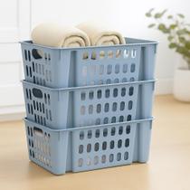Kit Cestos Organizador Empilhável Multiuso 7,4L Caixa Organizadora Lavanderia Plástico Resistente