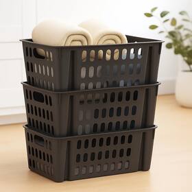 Kit Cestos Organizador Empilhável Multiuso 7,4L Caixa Organizadora Lavanderia Plástico Resistente - Elloplas