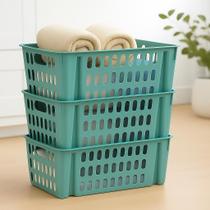 Kit Cestos Organizador Empilhável Multiuso 7,4L Caixa Organizadora Lavanderia Plástico Resistente