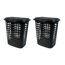 Kit cestos organizadores com tampa 30l preto 2 unidades