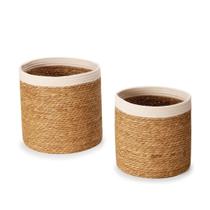 Kit cestos redondo em fibra natural com algodao 2 peças mart