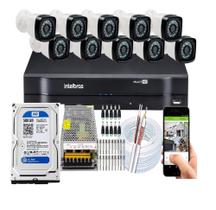 Kit CFTV 10 Câmeras HD 720P Infravermelho 20 metros DVR Intelbras MHDX 1216 HD 500GB + Acessórios