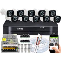 Kit CFTV 10 Câmeras HD 720P Infravermelho 20 metros DVR Intelbras MHDX 1216 S/HD + Acessórios