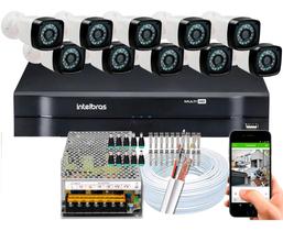 Kit Cftv 10 Cameras Segurança Full Hd 1080p 2mp infravermelho Dvr Intelbras 1116 S/ HD