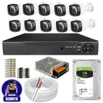 Kit Cftv 10 Câmeras Segurança Infravermelho 20 Metros Dvr Multi Hd 16ch Acesso Remoto C/HD 1TB