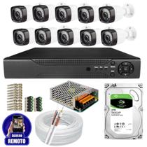 Kit Cftv 10 Câmeras Segurança Infravermelho 20 Metros Dvr Multi Hd 16ch Acesso Remoto C/HD 3TB