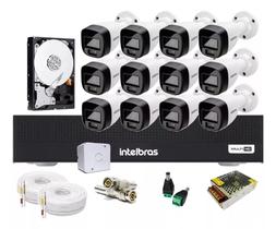 Kit Cftv 12 Cameras de Segurança Intelbras 1120b Full Color Dvr 16ch 1116c