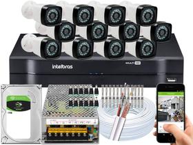 Kit CFTV 12 Câmeras HD 720P Infravermelho 20 metros DVR Intelbras MHDX 1216 HD 1TB + Acessórios