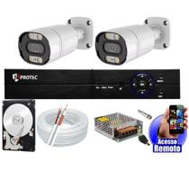 kit Cftv 2 Câmeras De Segurança Colorida Dia Noite Full Color 1080p Dvr 4 Canais Cabo E Hd Completo