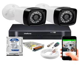 Kit CFTV 2 Câmeras HD 720P Infravermelho 20 m DVR Intelbras MHDX FULL HD 1 HD 160GB Armazenamento