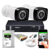 Kit CFTV 2 Câmeras HD 720P Infravermelho 20 m DVR Intelbras MHDX HD 1TB de Armazenamento