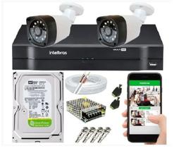 Kit Cftv 2 Câmeras Segurança AHD + Dvr Mhdx 1104 Intelbras + HD 500GB