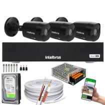 Kit Cftv 3 Cameras 1220 Bullet Black Full Hd + Dvr Mhdx 3004-C C/HD