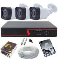 Kit Cftv 3 Câmeras Analógica Ir Dvr 04 Ch 720p + Hd Sata 500Gb