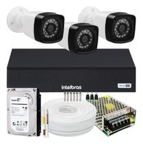 Kit Cftv 3 Cameras Segurança 1080p Full Hd Dvr Intelbras c/ hd interno