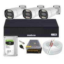 Kit Cftv 3 Cameras Segurança 1080p Full Hd Imagem Colorida a Noite + Dvr Intelbras 4ch c/hd 1tb