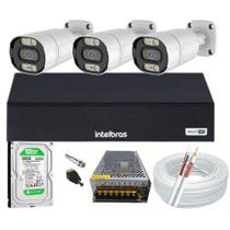 Kit Cftv 3 Cameras Segurança 1080p Full Hd Imagem Colorida a Noite + Dvr Intelbras 4ch c/hd 500gb