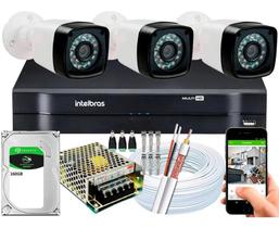 Kit Cftv 3 Cameras Segurança 720p Dvr Intelbras Full HD 160GB