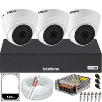 Kit Cftv 3 Câmeras Segurança Dome 1220 Full hd Audio Microfone Dvr Mhdx 1104c Intelbras HD 500GB