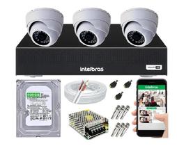 Kit Cftv 3 Câmeras Segurança Dome Ir Dvr Mhdx 1104 Intelbras C/Hd 500Gb