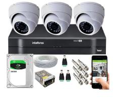 Kit Cftv 3 Câmeras Segurança Dome Ir Dvr Mhdx Intelbras C/Hd 160Gb Kit Cftv 3 Câmeras Segurança Dome Ir Dvr Mhdx Intelbras C/Hd 160Gb