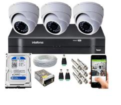 Kit Cftv 3 Câmeras Segurança Dome Ir Dvr Mhdx Intelbras C/Hd
