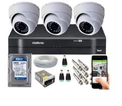 Kit Cftv 3 Câmeras Segurança Dome Ir Dvr Mhdx Intelbras C/Hd