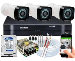 Kit Cftv 3 Cameras Segurança Full Hd 1080p Dvr Intelbras 4ch Full HD c/ hd