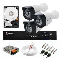 Kit Cftv 3 Câmeras Segurança full hd 2 MP DVR Multi Hd 4ch protec C/HD