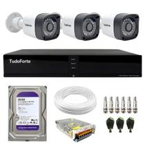 Kit CFTV 3 Câmeras Segurança Full HD DVR 4 Canais Com HD Completo