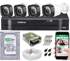 Kit Cftv 4 Câmeras de Segurança AHD 720p e Dvr Mhdx 1004c Intelbras C/ HD 500GB