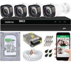 Kit Cftv 4 Câmeras de Segurança AHD 720p e Dvr Mhdx Full Hd Intelbras C/HD 500GB Kit Cftv 4 Câmeras de Segurança AHD 720p e Dvr Mhdx Full Hd Intelbras C/HD 500GB