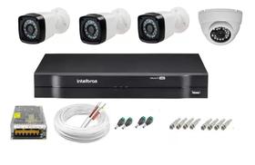 Kit cftv 4 cameras de segurança Full Hd 1080p 2mp 1 interna dome e 3 externas bullet + dvr 4ch Intelbras full hd