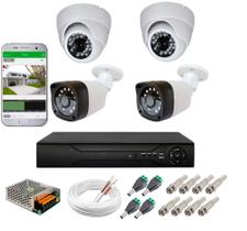 Kit cftv 4 cameras de segurança hd 2 internas dome e 2 externas bullet + dvr 4ch full hd - Protec