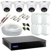 Kit cftv 4 cameras dome 2mp 20m imagens noturnas coloridas com dvr 4 e ft individual sem hd