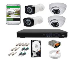 Kit Cftv 4 Câmeras Infravermelho Segurança 1mp 20m Dvr Full Hd 4 Ch c/ Hd c/conectores + 500gb