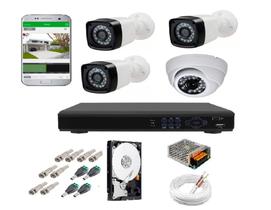 Kit Cftv 4 Câmeras Infravermelho Segurança 1mp 20m Dvr Full Hd 4 Ch c/ Hd c/conectores + 500gb