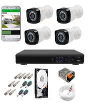 Kit Cftv 4 Câmeras Infravermelho Segurança 1mp 20m Dvr Full Hd 4 Ch c/ Hd c/ conectores Promo