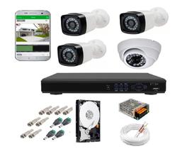 Kit Cftv 4 Câmeras Infravermelho Segurança 1mp 20m Dvr Full Hd 4 Ch c/ Hd c/conectores