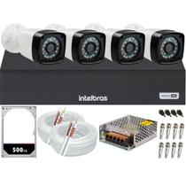 Kit Cftv 4 Câmeras Segurança 1080p Full hd Dvr Intelbras 200m de cabo Hd 500GB