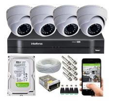 Kit Cftv 4 Câmeras Segurança Dome Hd Dvr Mhdx Full hd Intelbras C/Hd 250gb