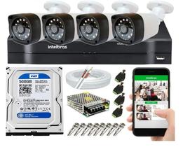 Kit Cftv 4 Câmeras Segurança Hd 720p Dvr Mhdx Intelbras C/Hd 500gb