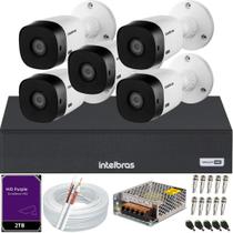 Kit Cftv 5 Câmeras Alta qualidade Intelbras Full Hd 1220b Dvr 08 Canais 1108c Hd 2Tb Purple