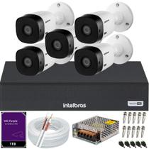 Kit Cftv 5 Câmeras Alta qualidade Intelbras Full Hd 1220b Dvr 08 Canais 1108c Hd Purple 1TB