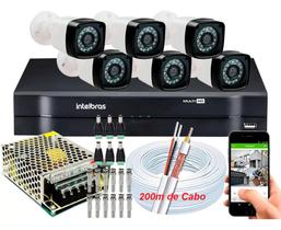 Kit Cftv 6 Cameras Segurança Dvr Intelbras Full Hd 8ch c/ Acessorios e 200m de Cabeamento