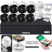 Kit Cftv 8 Câmeras de Segurança Hd Intelbras 1120b G6 Dvr 8 Canais MHDX 320GB + 2 Grade de Proteção