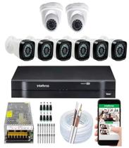 Kit cftv 8 cameras de segurança infravermelho Full Hd 1080p 2mp + dvr 8ch Intelbras full hd + acessórios